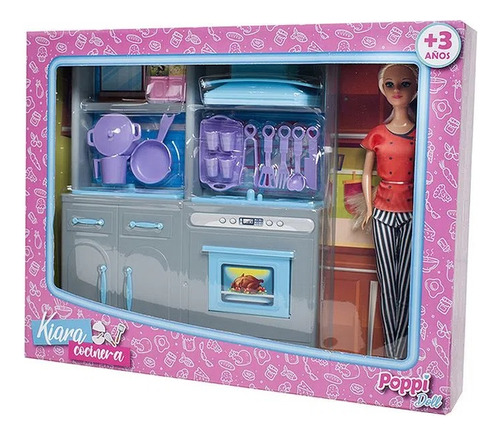 Muñeca Kiara Con Set De Cocina Completa Con Accesorios