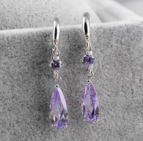 Imagen 4 de 6 de Aros Importados Piedra Amatista Para Mujer