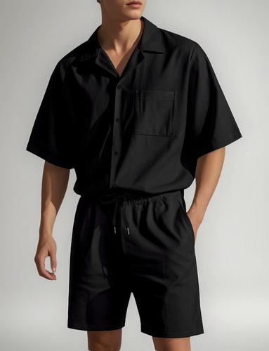 Conjunto Holgado Casual De Camisa Y Pantalones Cortos De Man