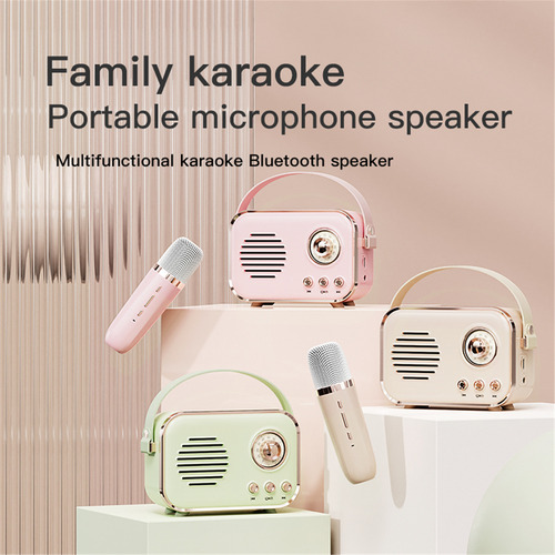Micrófono Inalámbrico Portátil Con Minialtavoz Retro