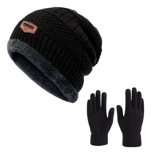 Kit Touca Gorro + Luva Inverno Lã Forrada Pelinho Frio