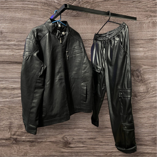 Campera Y Pantalon Cuero Old School Negra Para Motociclista Negro Lisa L