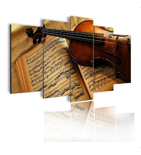 Quadro Decorativo Mosaico Violino Nota Musical 5pçs Mod1213
