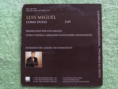 Eam Cd Maxi Single Luis Miguel Como Duele 2001 Promocional