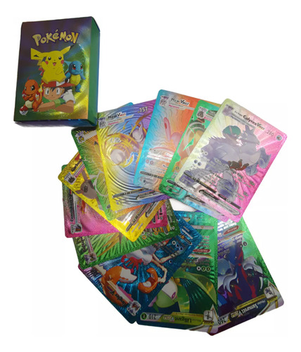 Box Com 55 Cartas De Pokemon Edicao Especial Colorida Cartas Coloridas Vmax Ingles Rainbown
