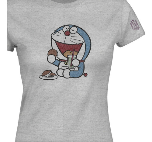 Camiseta Doraemon El Gato Cósmico Comida 2 Dama Mujer Ikgd