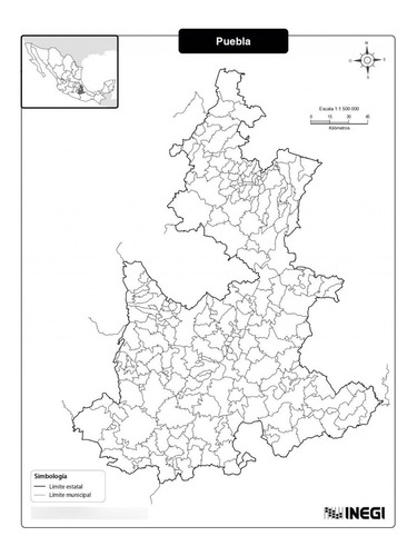 Mapa Estado De Puebla División Municipal Sin Nombres