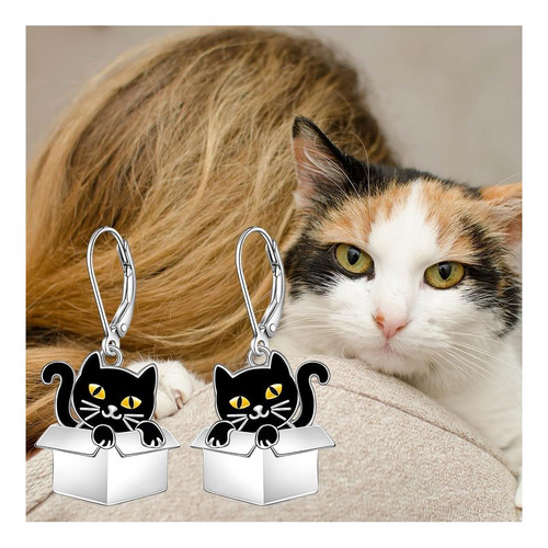 Pendientes De Gato Negro Para Mujer, Pendientes Colgantes De