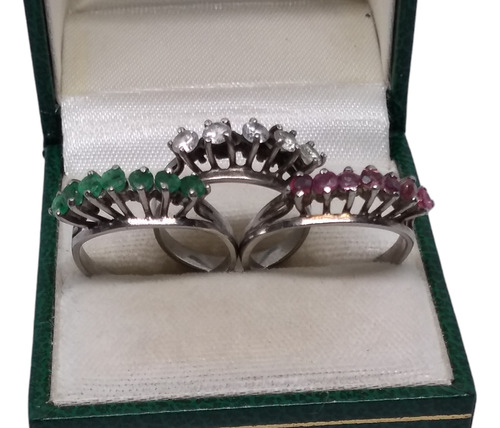 Anillos Plata 925 Con Esmeralda  Rubí Y Circonias 3 Piezas 