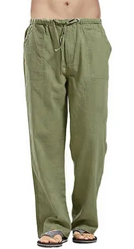 Pantalones Anchos Sueltos De Lino Y Algodón Para Hombre
