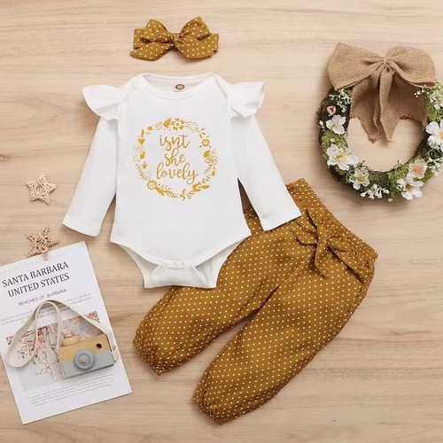 2 Piezas Conjunto Algodón Para Bebé De Verano Con Estampado Dorado Oscuro 0-3 M