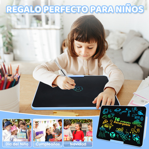 16in Pizarra Magica Tablet Dibujo Lcd Recargable Juguetes Ninos Regalos Bolígrafo Electrónico Magnético Color Azul Nasjac