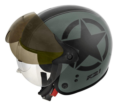 Imagem 2 de 4 de Capacete para moto escamoteável Peels F-21 verde-militar e preto army us tamanho 56