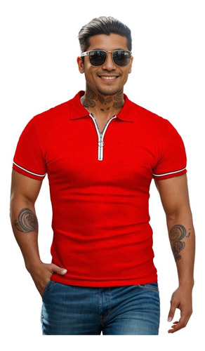 Playera Casual Tipo Polo Colores Contrastantes Slim Ajuste