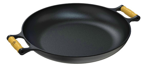 Frigideira Paella Ferro Fundido Alça Madeira Sem Tampa 40cm Cor Preto