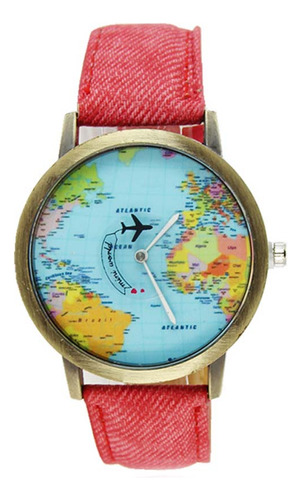 Reloj De Mano World Map Airplane (rojo)