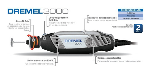 Imagen 2 de 7 de Minitorno Dremel 130w Serie 3000 10 Accesorios Mini Torno