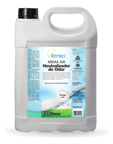 Neutralizador De Odor Mirax Air Tecido E Ar 5 Litros - Renko