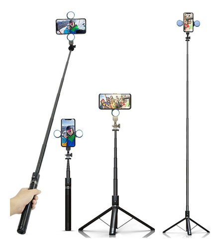 Bastão Selfie Celular O Maior 1,70mt Tripé Iluminação Dupla