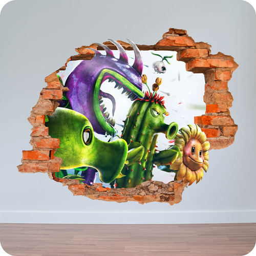 Vinilo Pared Rota 3d Plantas Vs Zombies Warfare 50x50