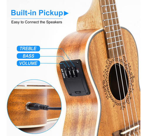 Ukelele Tenor Eléctrico Acústico De 26 Pulgadas Con Kit