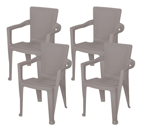 Silla Para Exterior Tipo Rattan Set X 4 Unidades Marca Mq Color Taupe