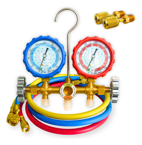 Manifold R134 R410 3 Mangueira 90cm 1/4 E 5/16 + 2 Adaptador
