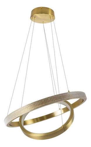 Pendente Lustre 2 Aneis Dourado Fosco Led 50w St2119 Bivolt - Branco Quente 3000k