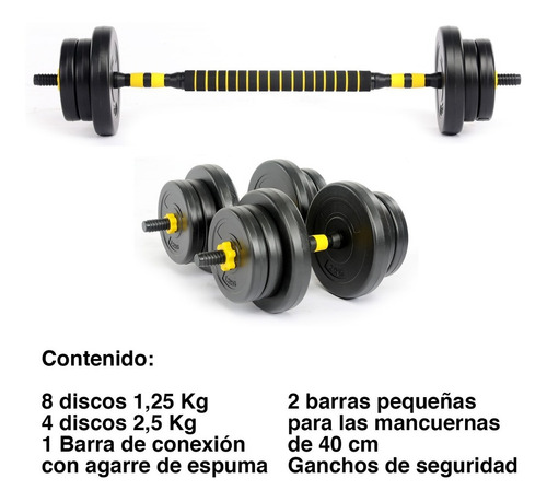 Set Barra Y Mancuernas Ajustable 20 Kg