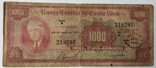 Billete Costa Rica 1000 Colones Serie A. Sello 150 Años