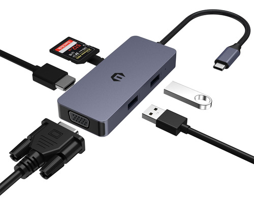 Adaptador Usb C Monitor Dual Hdmi Vga Concentrador 6 1 4k Sd