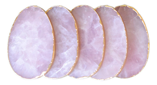 Fhnp367 5 Pieces Natural Rose Quartz Slices Stone Slab Gold.