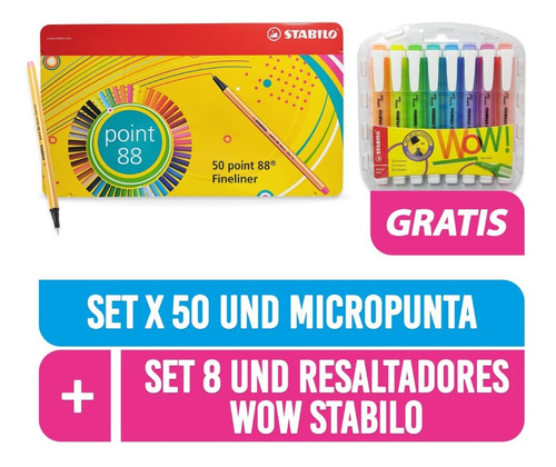 Kit Promo Micropunta Stabilo X 50 Gratis Resaltadores X 8