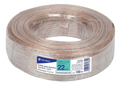 Cable Polarizado Transparente P/bocina 22 Awg, Rollo De 100 