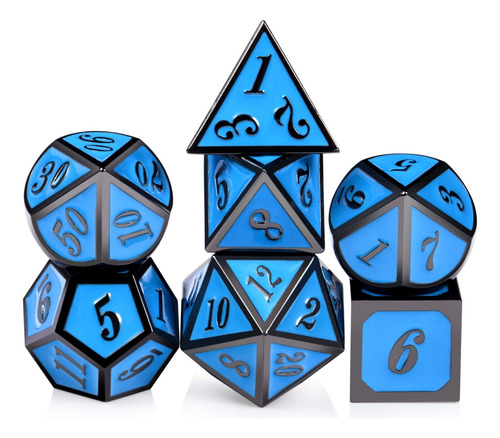 Dndnd Blue D&d Dado De Metal, 7 Piezas, Dados Poliédricos Co