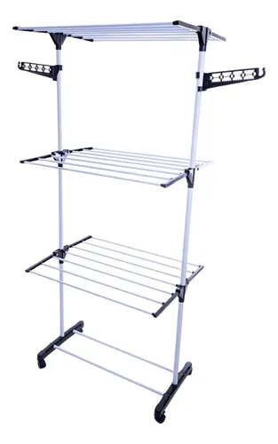 Varal De Chão Portátil Dobrável 3 Andares Vertical Roupas Preto