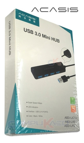 Imagen 4 de 5 de Mini Hub Usb 3.0 De 4 Puertos Acasis Negro Para Pc O Laptop