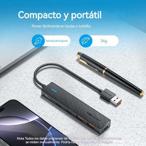 Adaptador Usb-c Hub 5 En 1, 1 Hdmi 4k, 3 Usb, 1 Type-c 100w