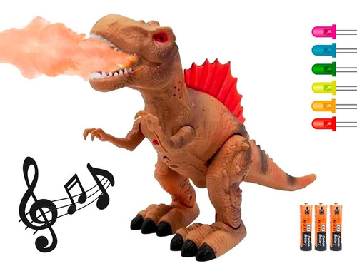 Dinosaurio Trex Juguete Dispara Humo Lanzador Fuego Luce Led