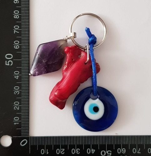 Llavero Dije Amuleto Proteción Coral Rojo/amatista/ojo Turco Azul