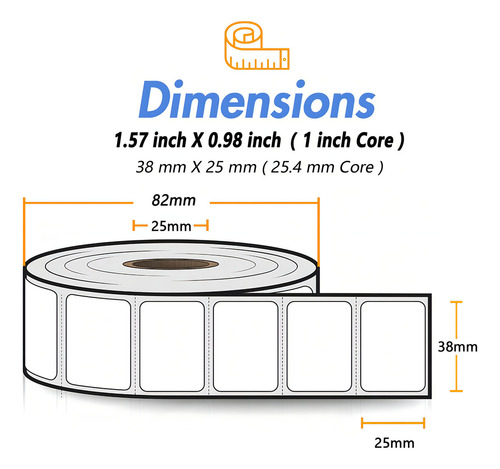 5 rollos etiqueta térmica 38x25 mm full 1300 pzs cada uno color blanco protección uv Aiyin