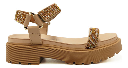 Sandália Vizzano Flatform Tira Strass Tratorado Bege 6499103