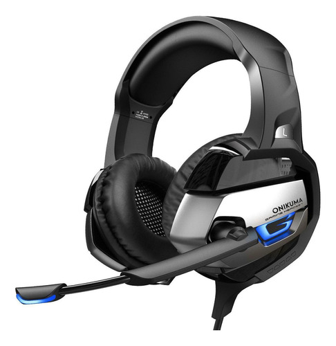 Fone de ouvido over-ear gamer Onikuma K5 black e grey com luz LED