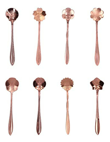 Set 8 Cucharas Postre Acero Inoxidable Forma Flor