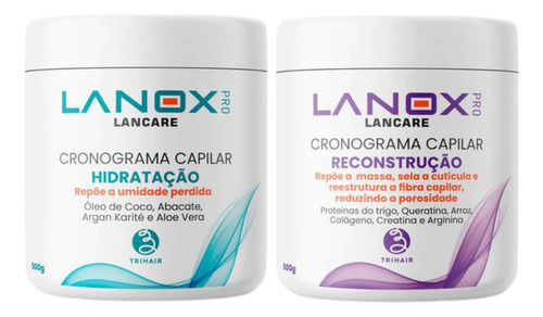 Máscara Reconstrução E Hidratação Cronograma Lanox 500g Trihair Cronograma Capilar Nutrição