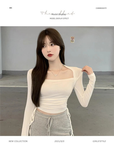 Camiseta De Manga Larga Con Cuello Cuadrado Para Mujer, Otoñ