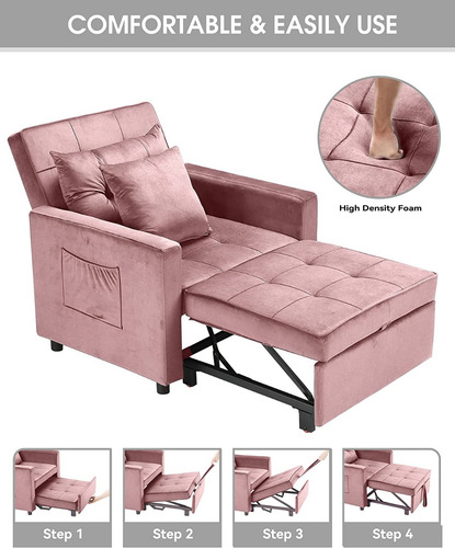 Silla Convertible A Cama 3 En 1 Franela Color Rosa Xspracer