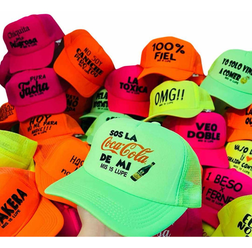 25 Gorras Cotillón Fluo Para Fiestas Con Frases Divertidas