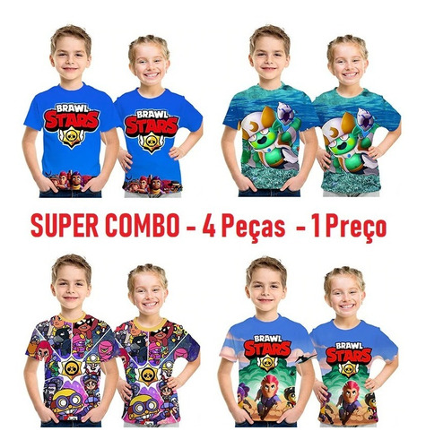 Camisa Brawl Stars Combo 4 Camisetas Infantil Blusa Jogo Mercado Livre - camiseta brawl stars infantil