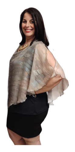 Imagen 2 de 5 de Blusa Fiesta/noche Seda Fria/gasa Talles Grandes/especiales